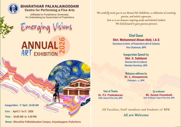 EMERGING VISIONS: ANNUAL ART EXHIBITION 2026 AT BHARATHIAR PALKALAIKOODAM – PUDUCHERRY